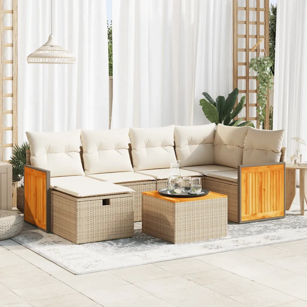Set Divani da Giardino 7 pz con Cuscini Beige in Polyrattan 3326034