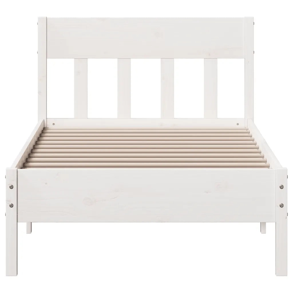 Letto senza Materasso Bianco 75x190 in Legno Massello di Pino 842679
