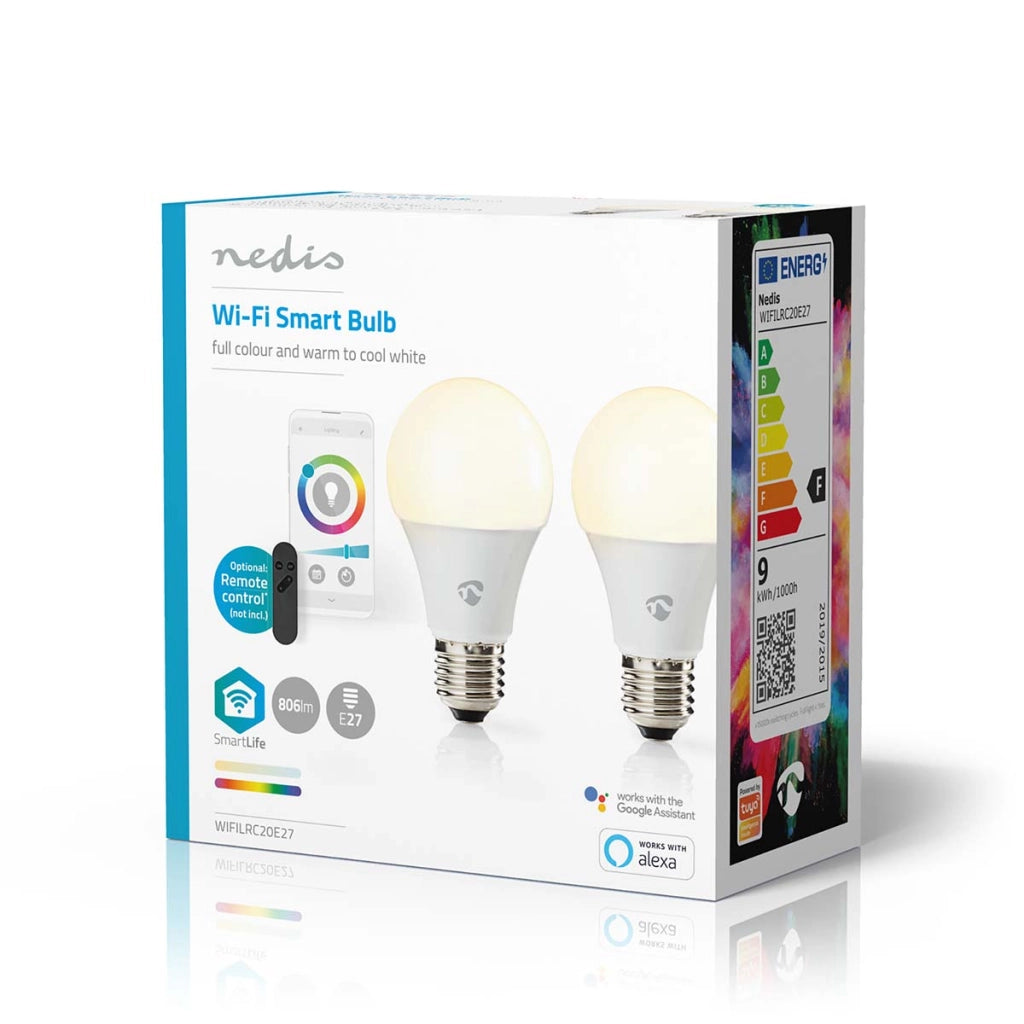 Confezione da 2 lampadine connesse Wi-Fi LED RGB 9W 806lm E27 in plastica Bianco Nedis