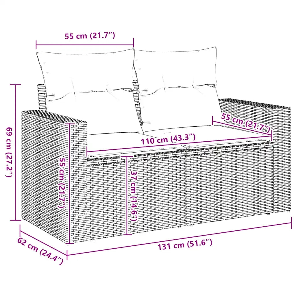 Divano da Giardino con Cuscini a 2 Posti Beige in Polyrattan 366078