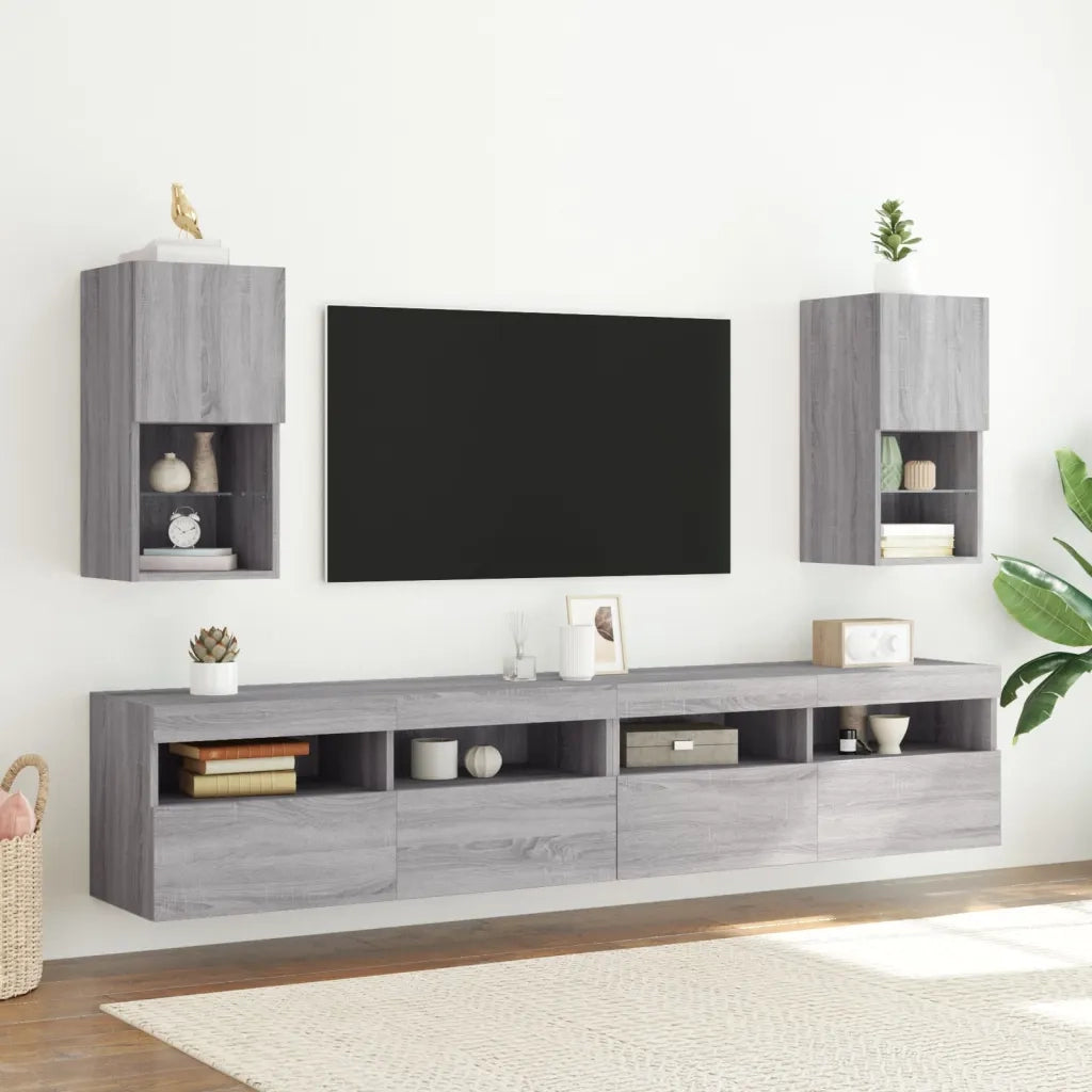 vidaXL Mobili TV con Luci LED 2pz Grigio Sonoma 30,5x30x60 cm