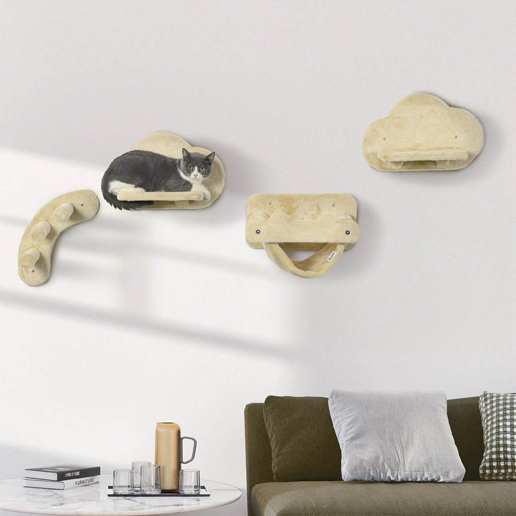 Scaletta per gatti ¨C zephmum ¨C 4 pezzi, 3 gradini, 2 piattaforme, amaca, rivestimento in peluche, beige