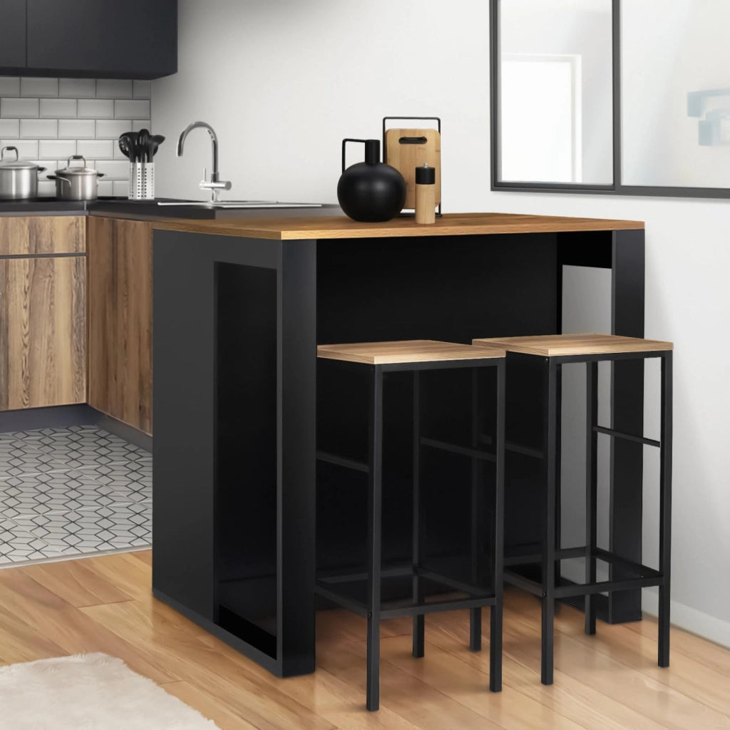 Mesa de bar de isla JUNO en madera negra con tablero oscuro HAWKINS