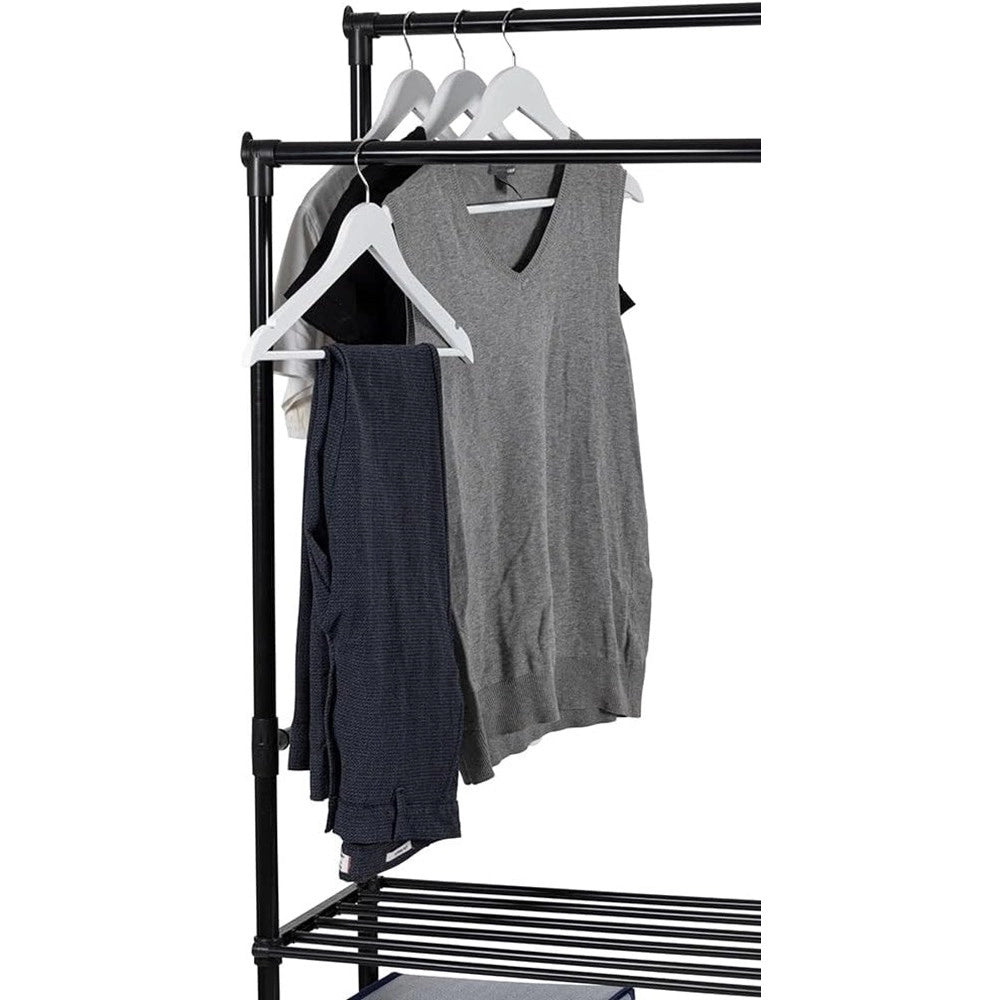 Trade Shop - Appendiabiti Multistand Armadio In Metallo Altezza Regolabile 2 Aste 4 Ruote 3 Ripiani -