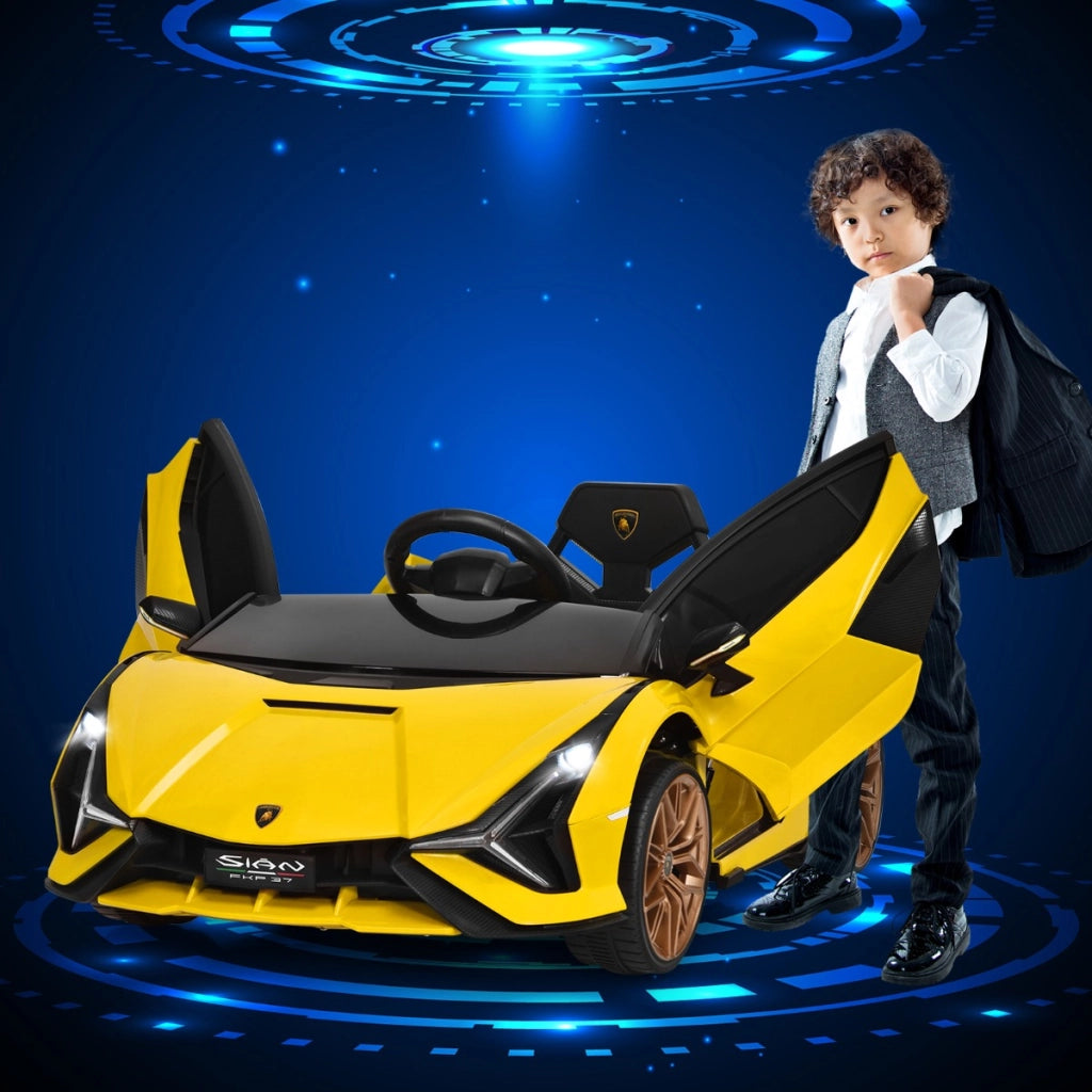 Macchina cavalcabile per bambini con telecomando e luci LED, Veicolo elettrico a batteria 12 V Giallo