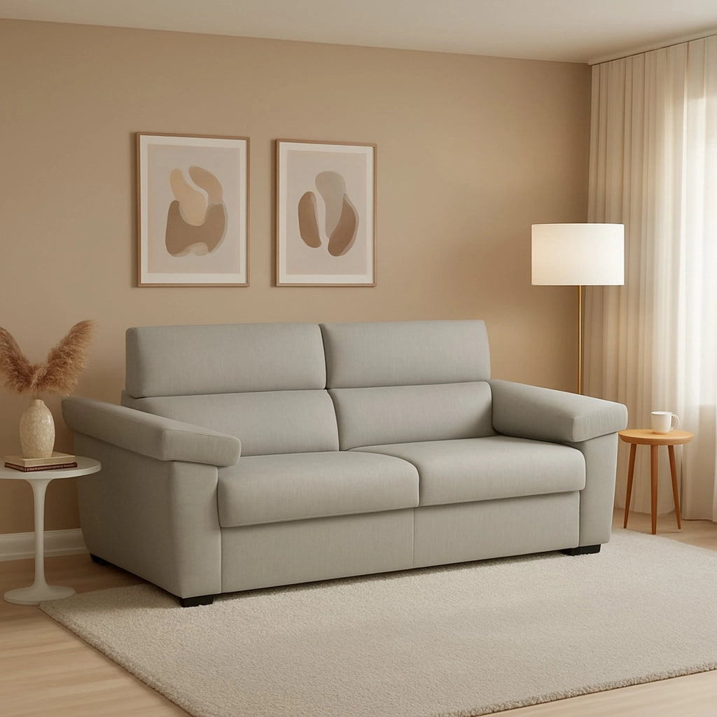 Giffone, Divano Fisso 3 Posti Sfoderabile Made in Italy, 225x95 cm Grigio Chiaro