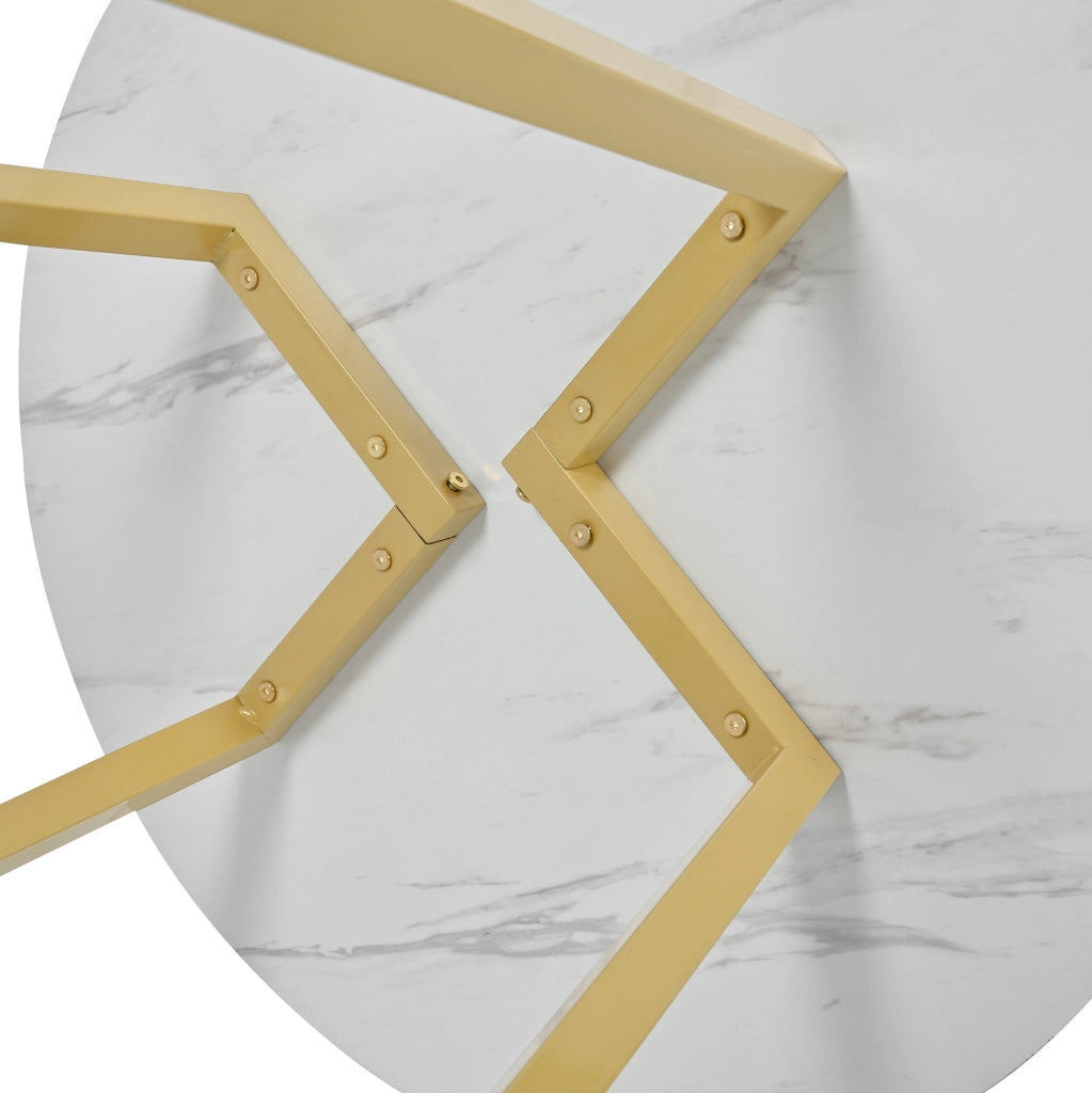 Tavolo da pranzo rotondo 80x75 cm con piano effetto marmo e gambe regolabili in MDF bianco