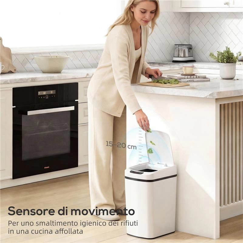 CESTINO RIFIUTI DA 12L A INFRAROSSI CON SECCHIO RIMOVIBILE, IN ACCIAIO INOX, ABS E PP, 28X22X41 CM, BIANCO