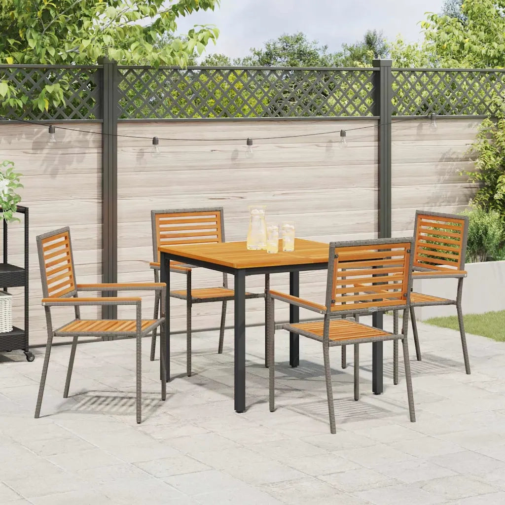 Set da Pranzo per Giardino 5 pcs Grigio e Marrone polyrattan