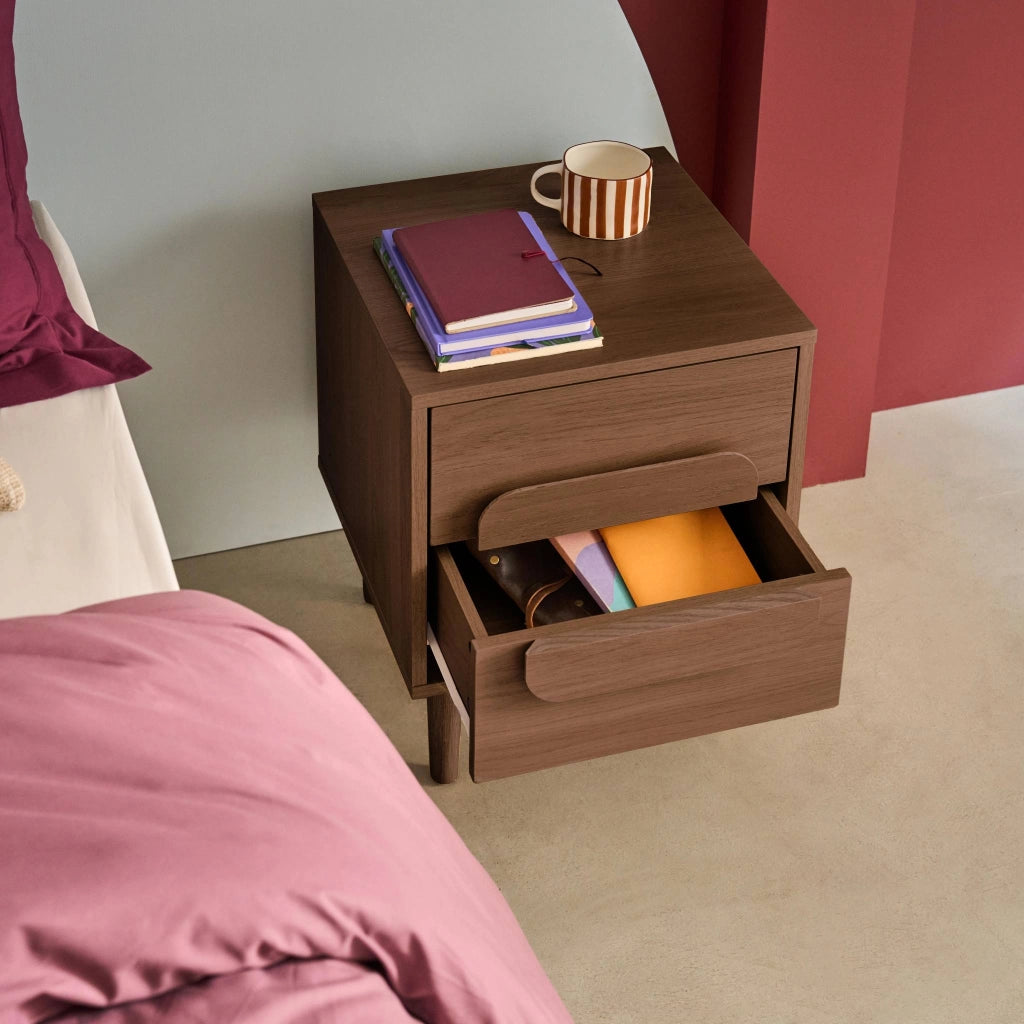 Set 2 comodini vintage effetto legno 2 cassetti, noce