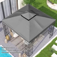 Telo per Gazebo 3 x 3 m, Telo di Ricambio per Gazebo a 2 Livelli, Protezione UPF30+, con Fori di Drenaggio, Grigio Scuro