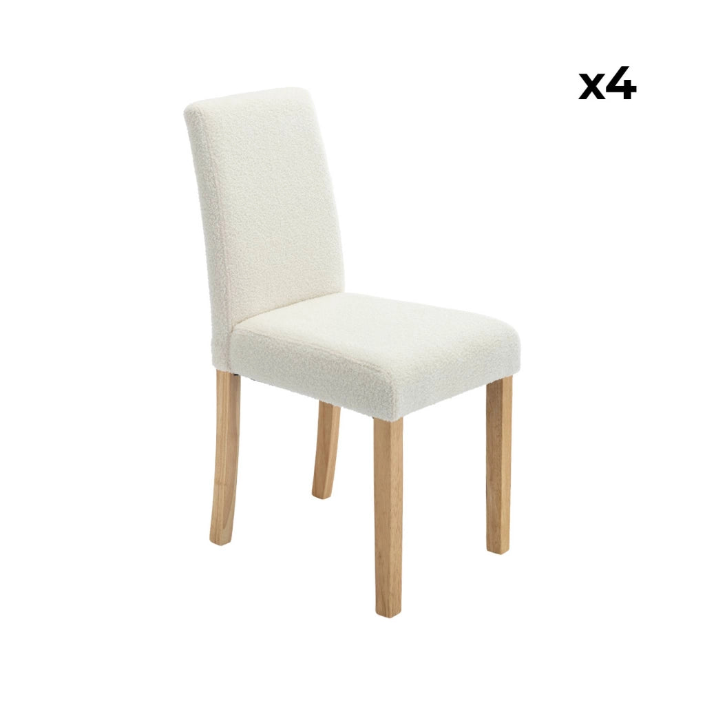 Set di 4 sedie a coste con gambe in legno, bianco
