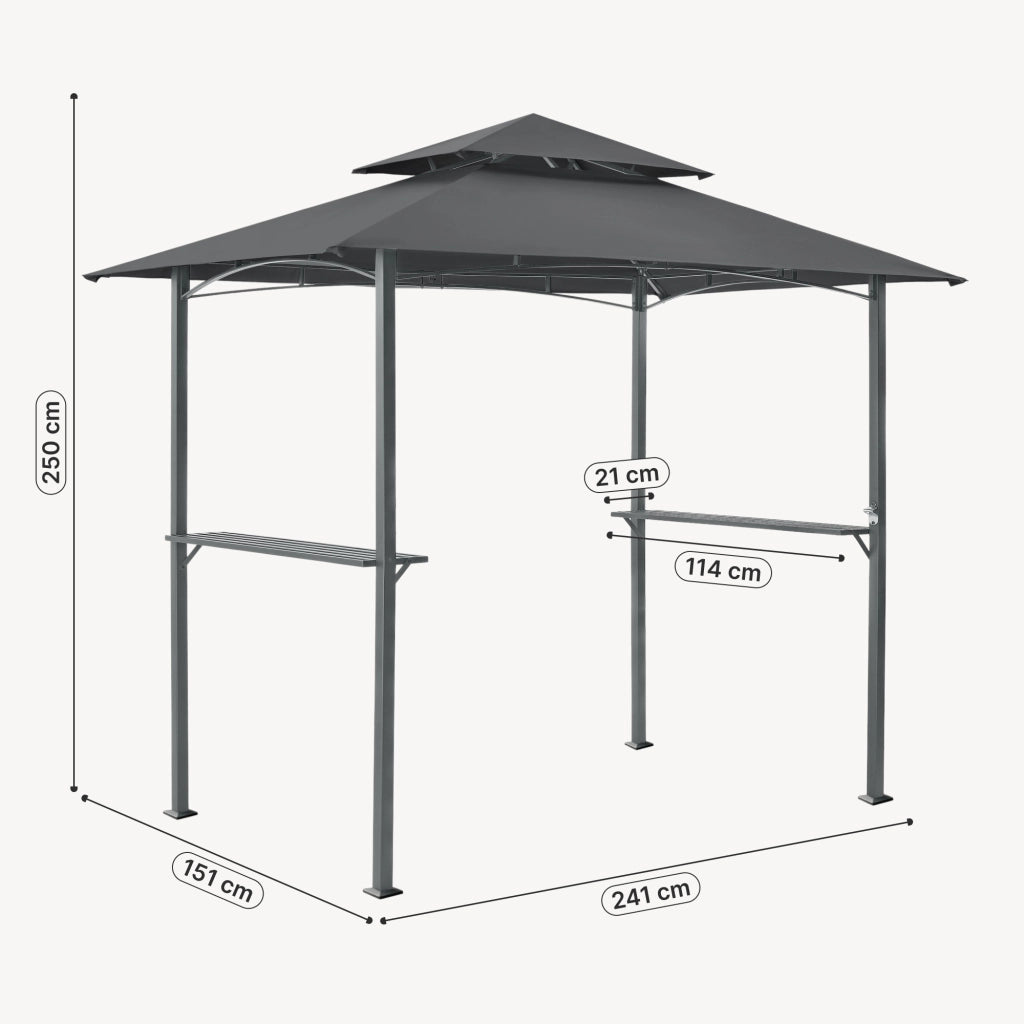 Gazebo per Barbecue Parga con Tetto Doppio e 2 Ripiani 250x241x151 cm - Grigio Scuro [en.casa]