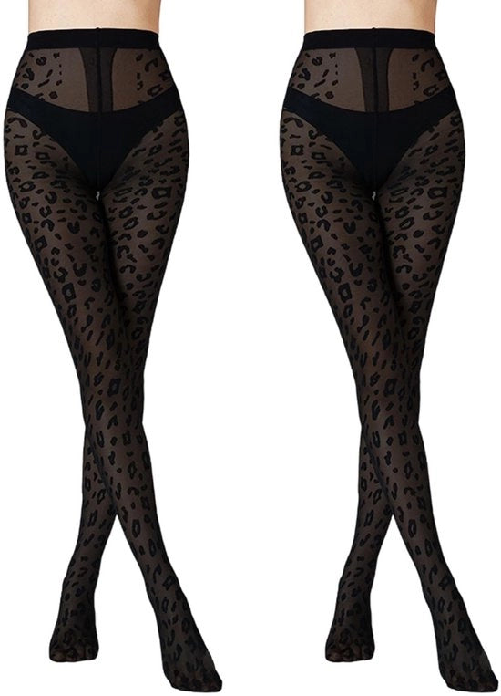 Pantaloni da donna 2 pezzi - Disegno leopardo - Pantaloni sexy - Comfortevoli - Nylon - Unico modello - Calze