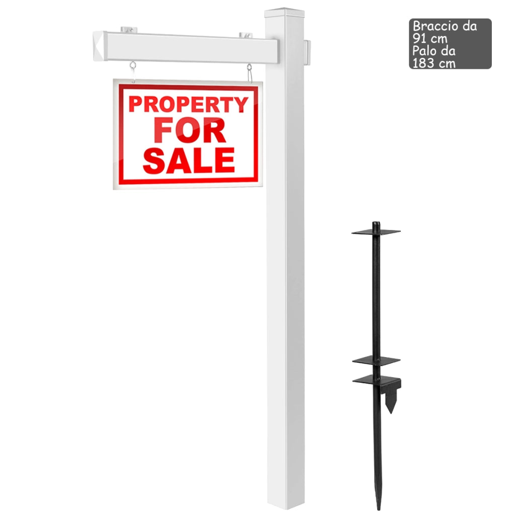 Palo per cartelli di vendita UPVC per cartelli di vendita garage, Palo per cartelli immobiliari da 183 cm Bianco-Utensili