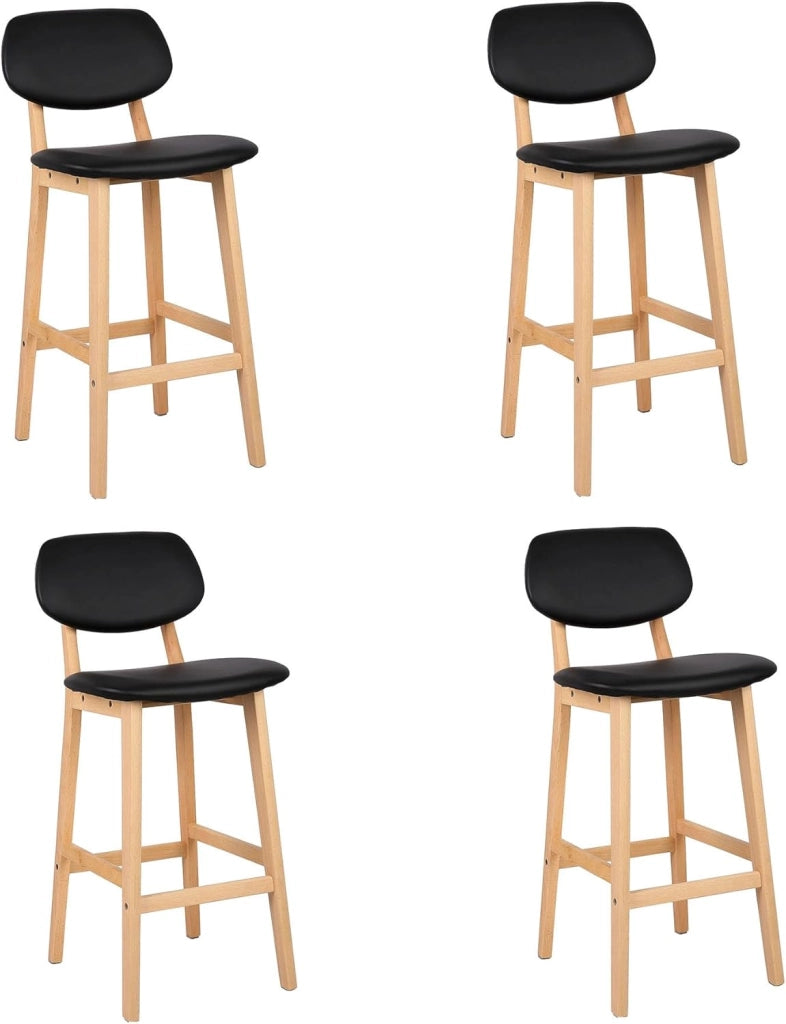 Sgabelli da Bar Sedia Alta Cucina con Schienale Poggiapiedi PU Gambe di Faggio Comodo Nero 4 Pezzi, BH51sz-4