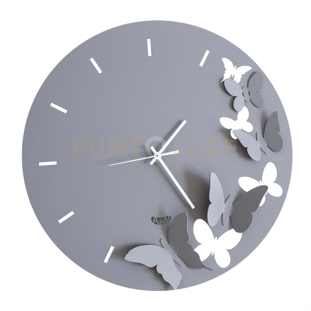 orologio da parete minimal con farfalle butterfly spring Fango in Ferro 40cmdidiametro