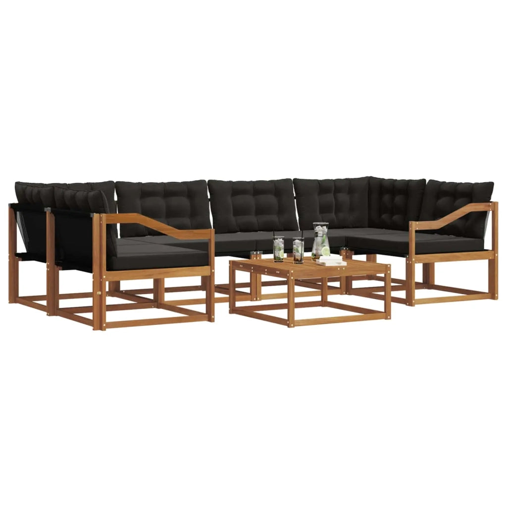 Set di divani da esterno con cuscino 7 pcs Naturale e Nero