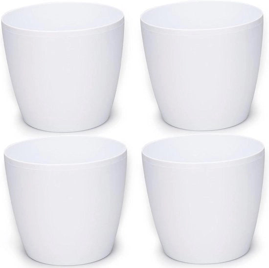 Set di vasi di plastica decorativi per piante da 4 pezzi - bianco - diametro 18 cm - vaso per erbe - vaso per fiori supplementare