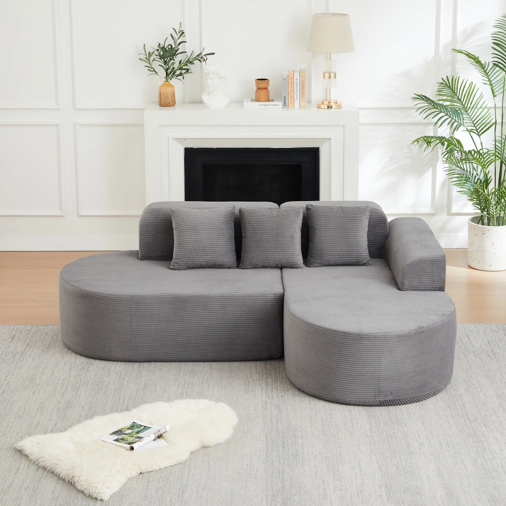 Divano ad angolo modulare in velluto a coste con schienale curvo e braccioli curvi grigio 220 × 155 × 70 cm
