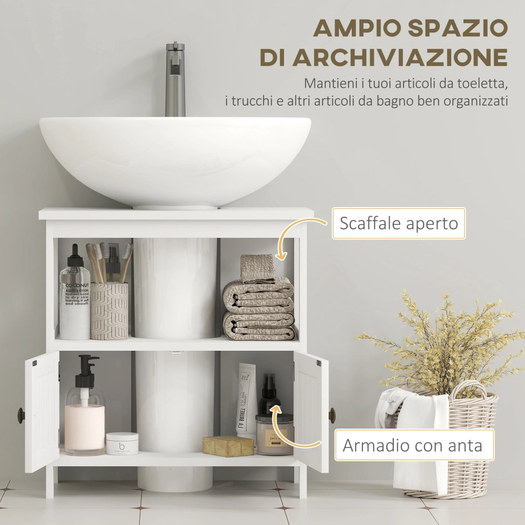 Mobile Sottolavabo con Ripiano e Armadietto ¨C Zephmum ¨C Bianco 60x30x60 cm