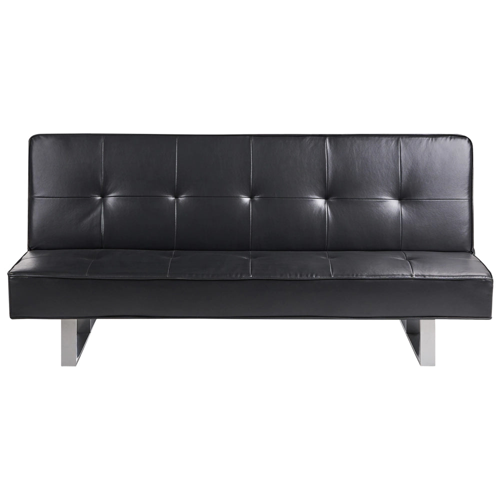 Divano letto in ecopelle nera moderno soggiorno trasformabile a 3 posti senza braccioli design minimalista