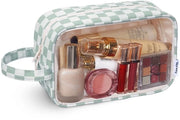 Borsa da Trucco per Donne Piccola Transparente Impermeabile Borsa da Trucco da Viaggio (Tela a Scacchi Mint Verde-1)