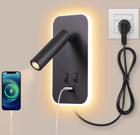 Lampada da lettura - Funzione ricarica - USB - LED - 2 modalità di colore - Interruttori separati - Lampada da lettura - Lampade da lettura Boxspring - Lampada da lettura per libri