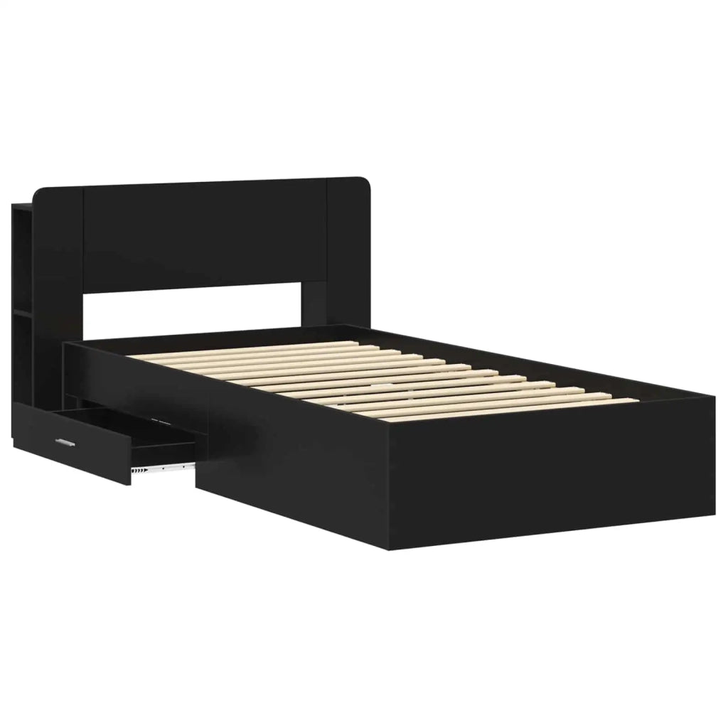 Telaio del letto con storage con testiera Nero 75 x 190 cm