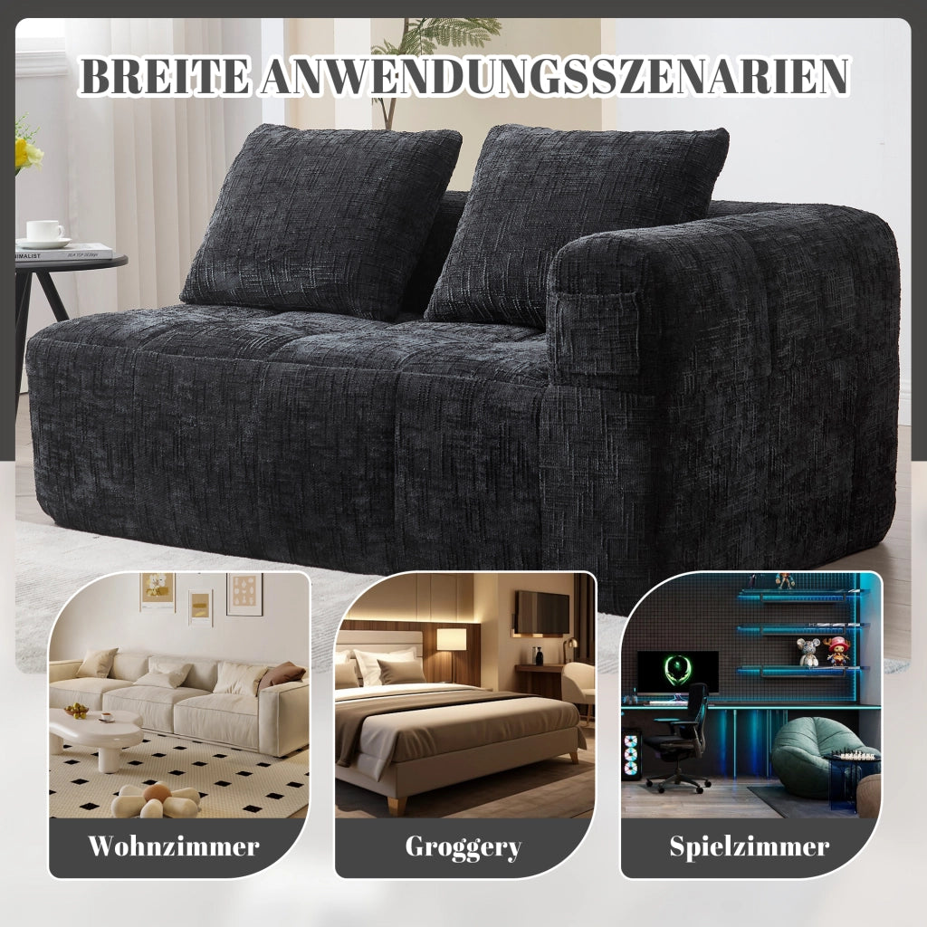 DIVANO Chaise Lounge 158x90x60 cm in Chenille Nero