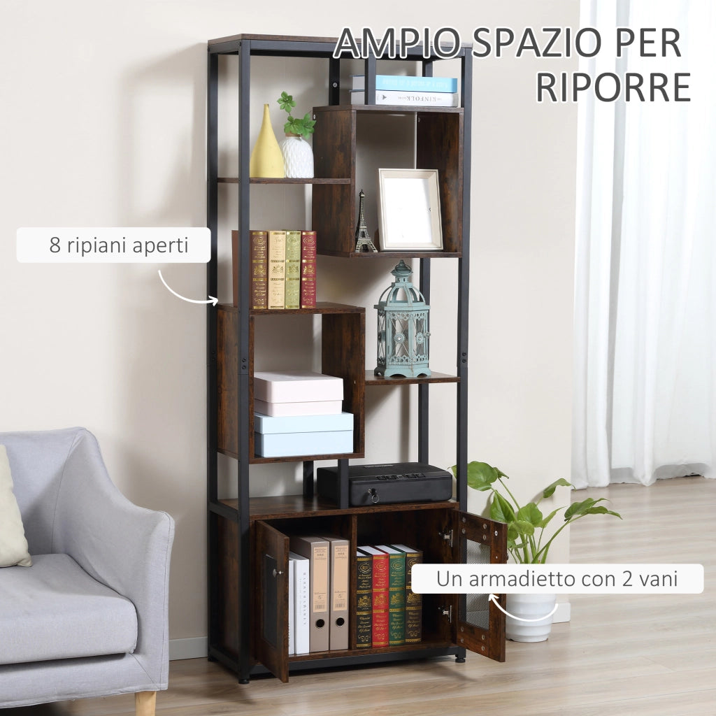 Libreria Scaffale in Stile Industriale con Armadietto ¨C Zephmum ¨C Marrone, 70x30x180cm