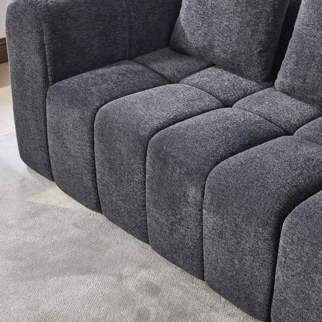 Divano angolare modulare 2 pezzi con assise profonda e schiuma ad alta densità in tessuto velluto grigio scuro