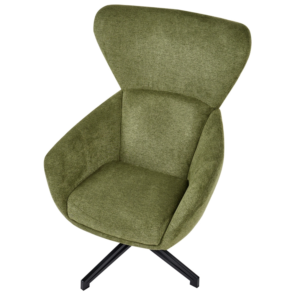 Poltrona Girevole in Tessuto Verde Stile Mid-Century Modern con Schienale Alto e Seduta a Guscio con Braccioli Avvolgenti