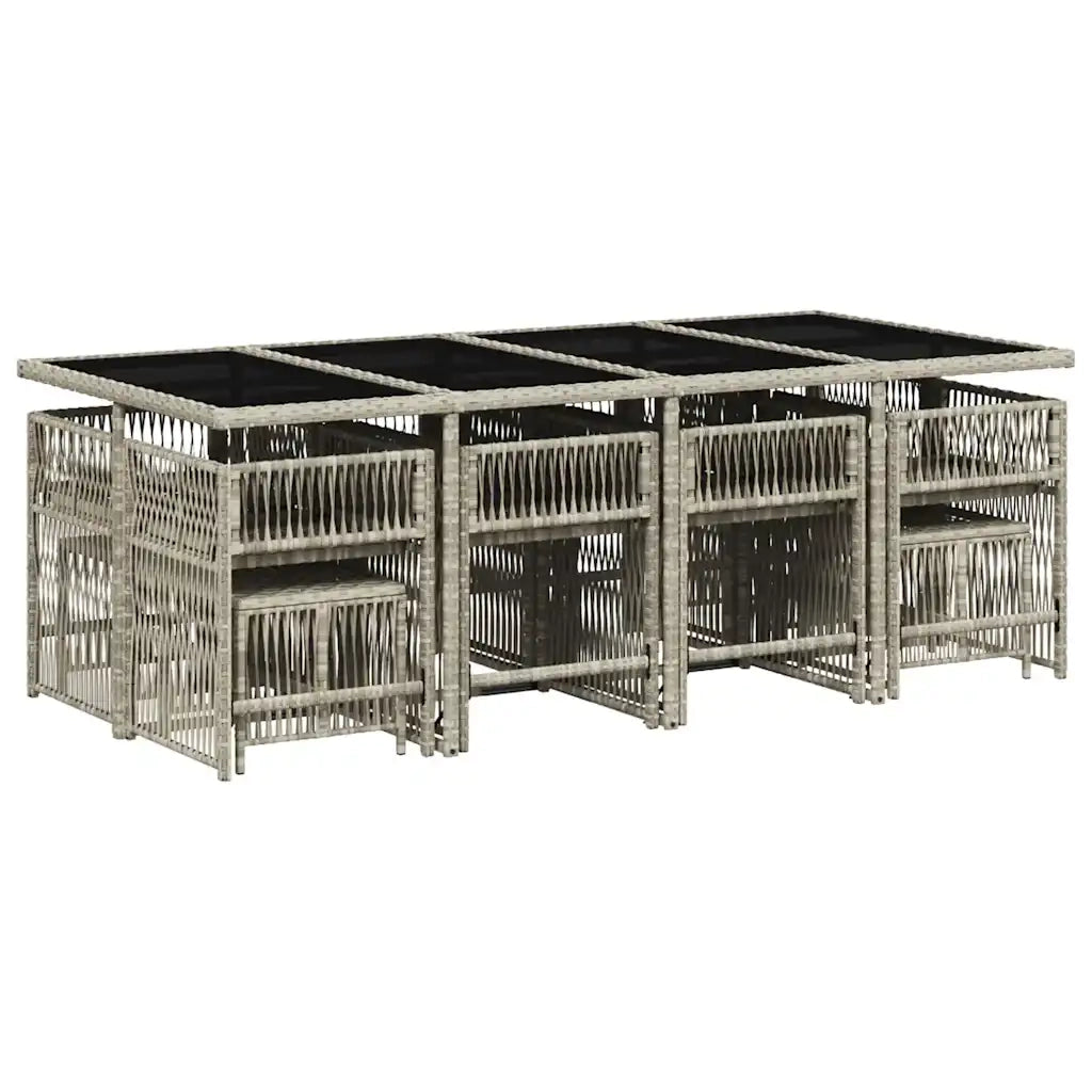 Set da Pranzo da Giardino 13pz con Cuscini Grigio in Polyrattan