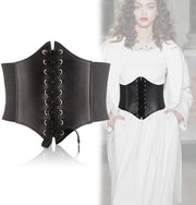 Corsetto in pelle nera - Stile retro - Corsetto con cintura - Cinturino elastico - Chiusura a nodo - Materiale di alta qualità - Corsetto
