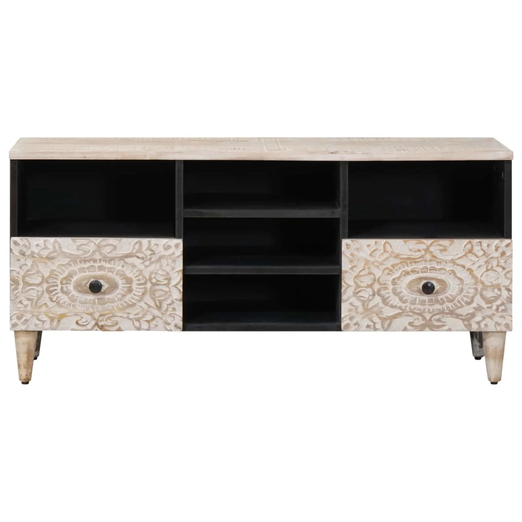 Mobile TV Bianco 100 x 33,5 x 46 cm Legno di mango massello 4018386