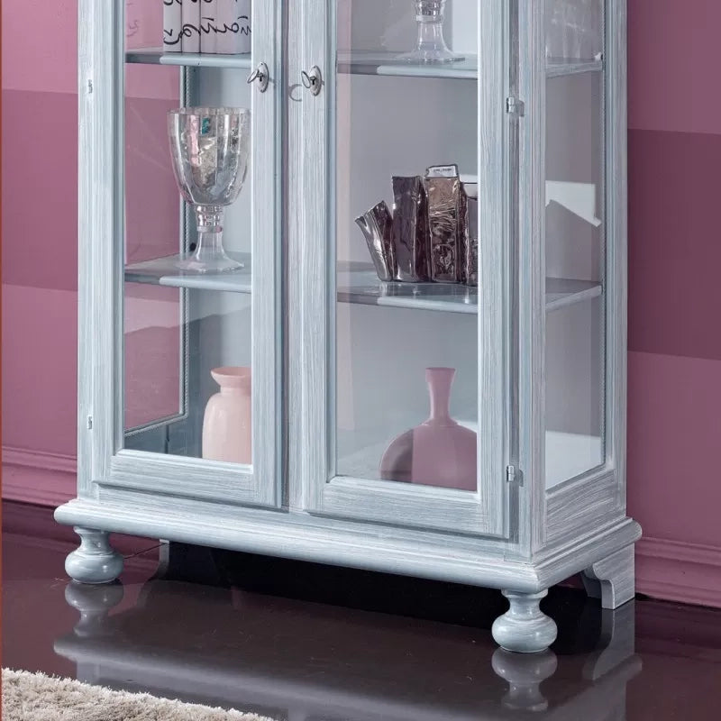 Vetrina 2 porte in legno shabby azzurro l.103 p.45 h.197 (958) - Mobili 2G