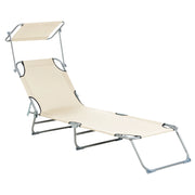 Lettino da giardino pieghevole in acciaio crema con parasole esterno bordo piscina design moderno
