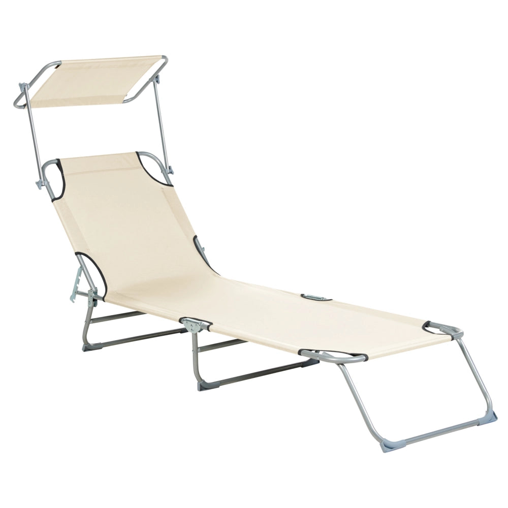 Lettino da giardino pieghevole in acciaio crema con parasole esterno bordo piscina design moderno