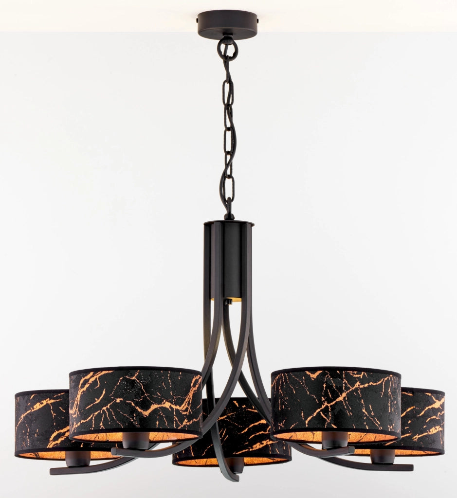 Lampadario ARTHUR Jupiter nero/rame 5xE27 catena paralumi decorativi