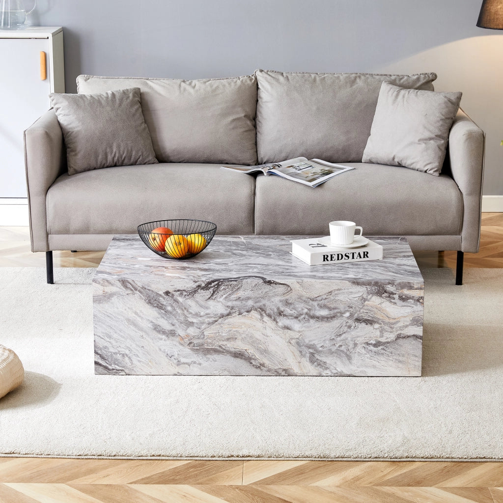 Tavolino da caffè rettangolare con effetto marmo - per soggiorno - 90x50x30 cm - grigio