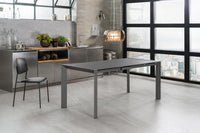Tavolo Allungabile 122/182x80x76 cm in Metallo con Top in Vetro Grigio