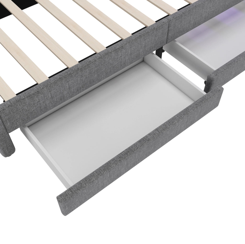 Divano letto 90x200 cm con LED, USB e cassetti