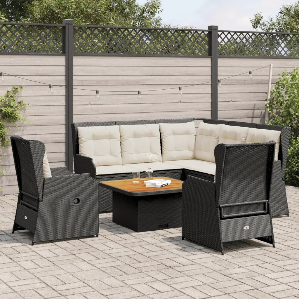 vidaXL Set Mobili da Giardino 6 pz con Cuscini in Polyrattan Nero