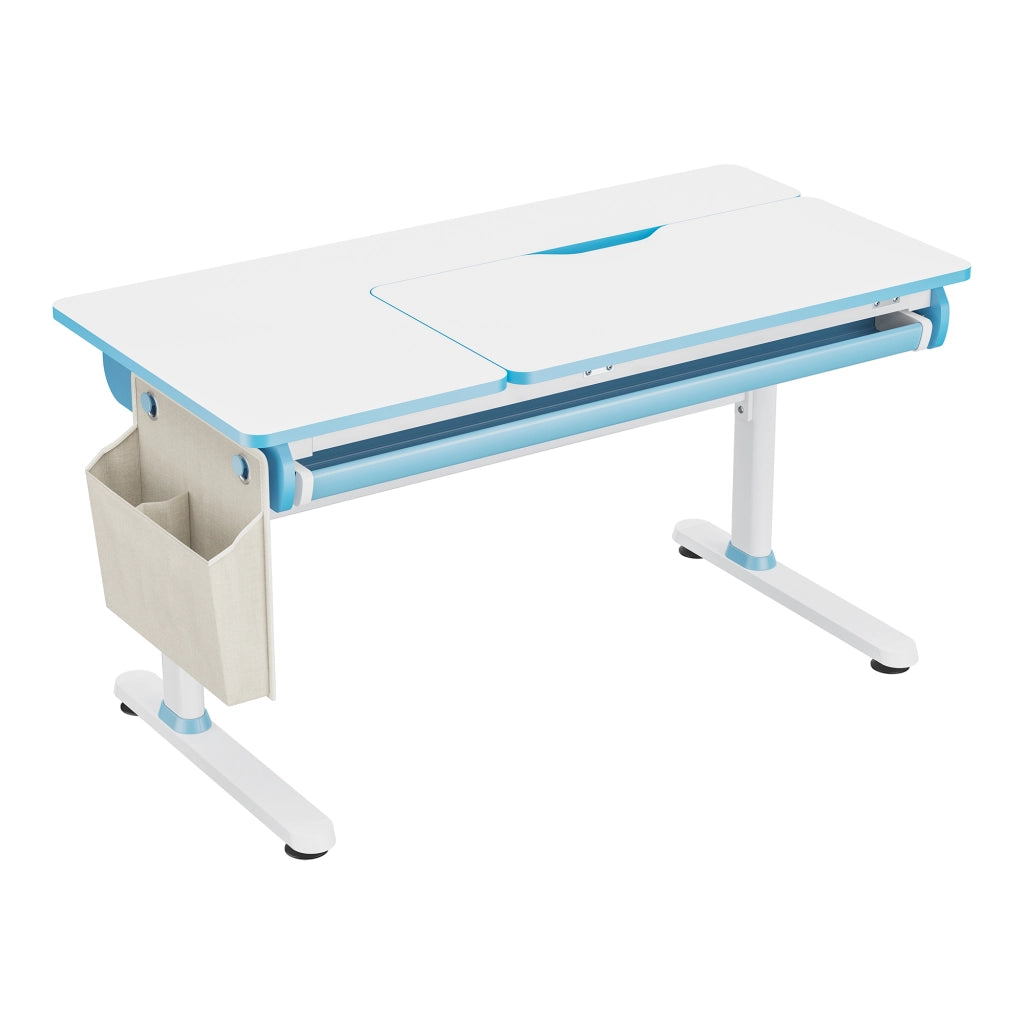 Scrivania Kuosa per Cameretta Regolabile in Altezza con Piano 120 x 60 cm e Cassetto - Azzurro/Bianco [en.casa]