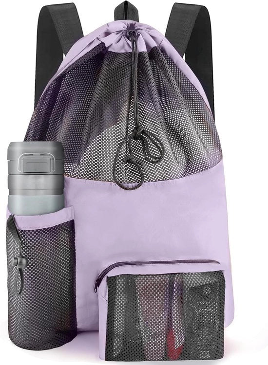 Borsa da spiaggia in mesh colorata, sportiva e impermeabile, grande borsa da bagno, zaino con cinturino per bagagli da spiaggia.