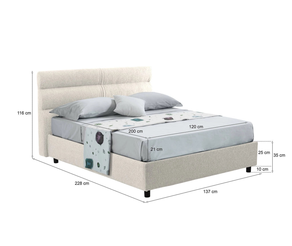 Brinzio, Letto Piazza e Mezza Materasso Incluso Made in Italy, Beige