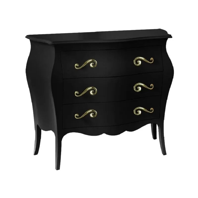 Cassettiera sagomata 3 cassetti legno nero opaco oro 116x42x85 - Mobili 2G