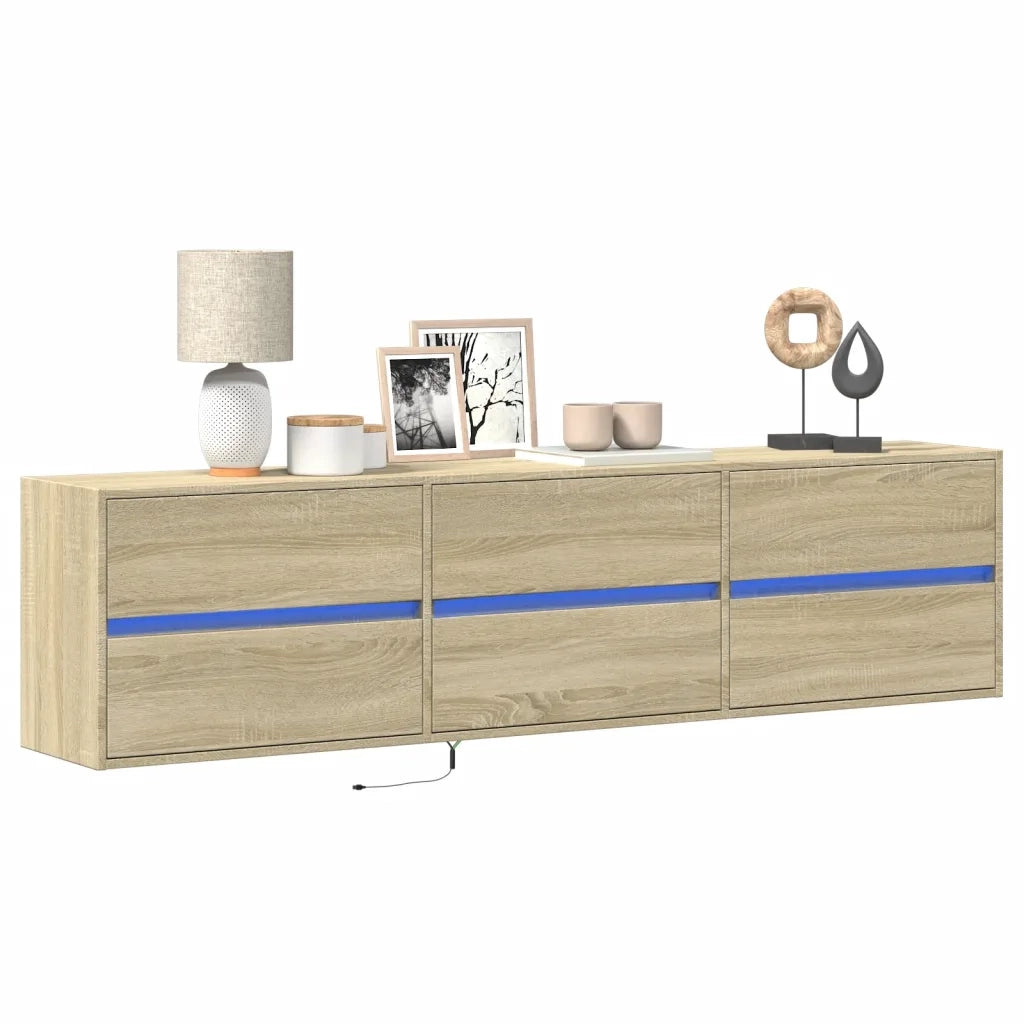 Mobile TV a Parete con LED Rovere Sonoma 180x31x45 cm 3307935