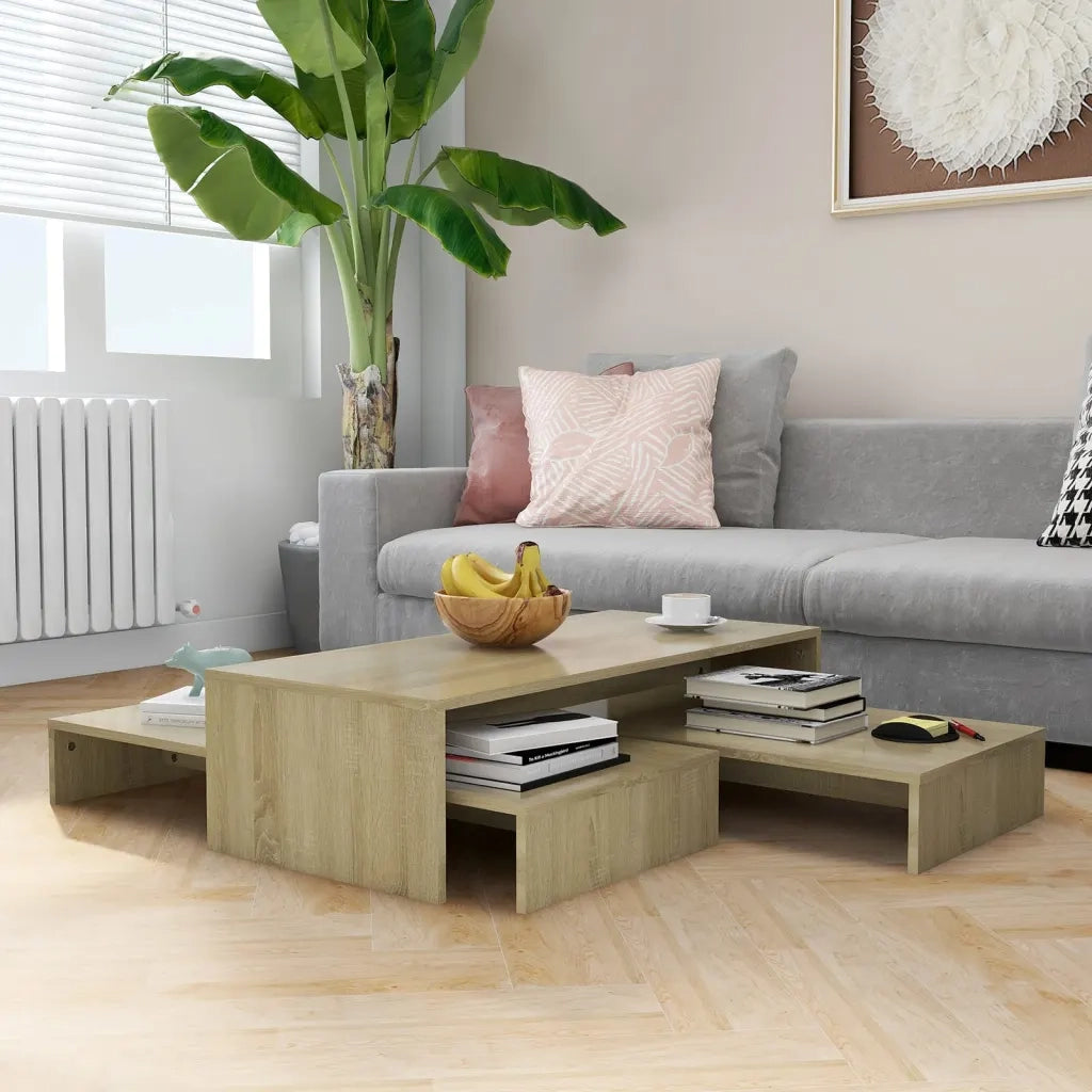 Set Tavolini Estraibili Rovere Sonoma 100x100x26,5 Multistrato 806798